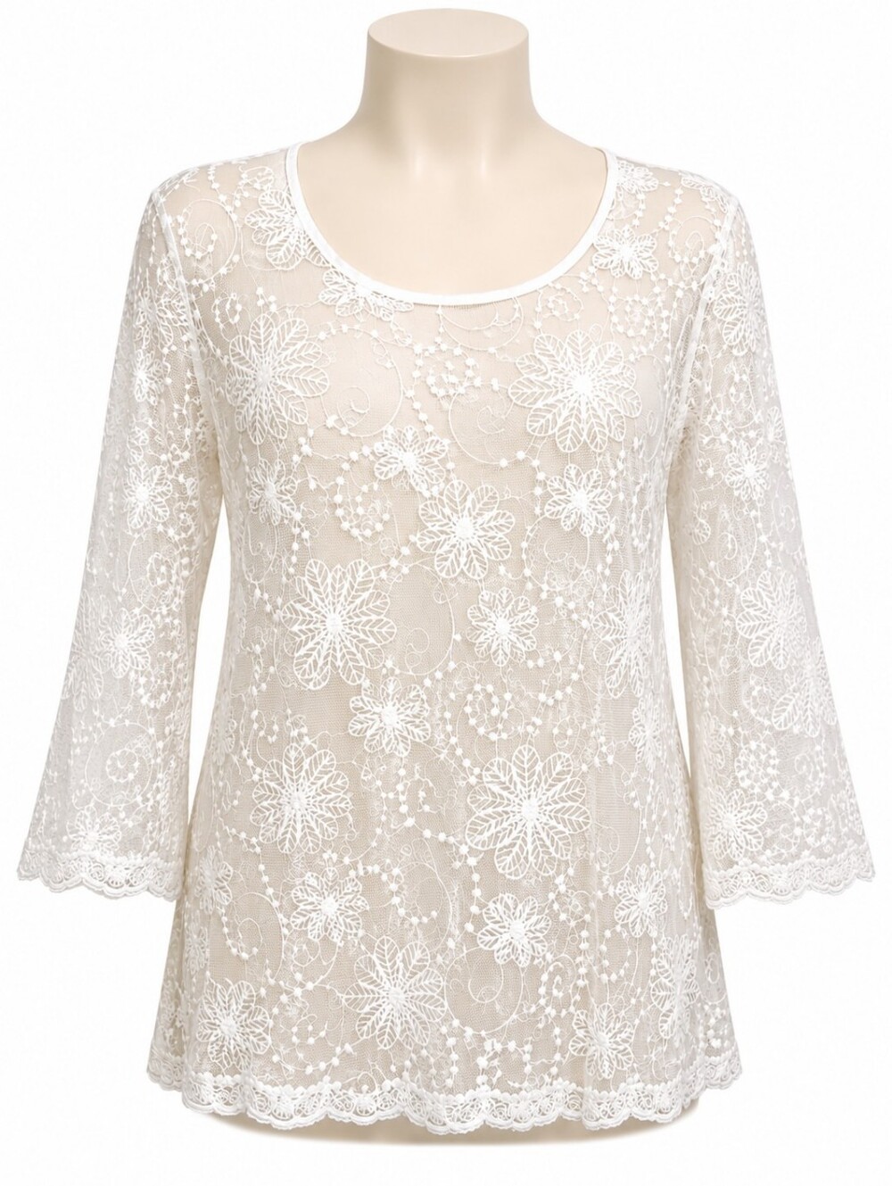 Indigo Soul Women's Ivory Embroidered Lace Sheer Tunic Top M Romantic Feminine